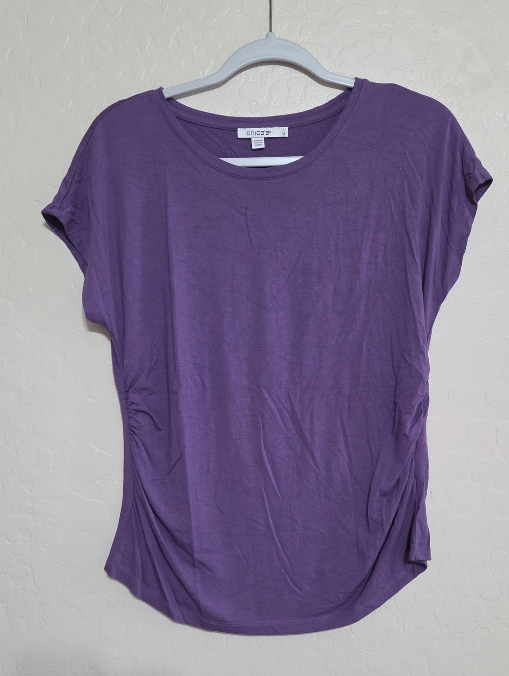 Chico's Purple Short-Sleeve Side-Ruch Tee